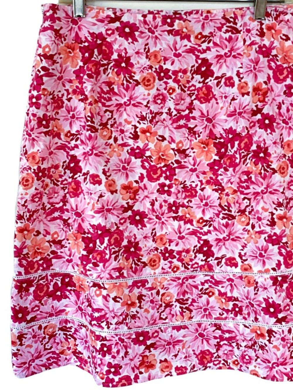 St. John's Bay Floral Skirt | Pink Peach Cotton Stretch | Women's Size 14
